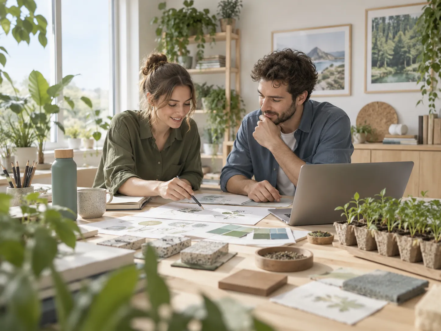 Over ons bij Ecosfeer toont een samenwerking rond duurzame ideeën, natuurlijke materialen en ecologische oplossingen.